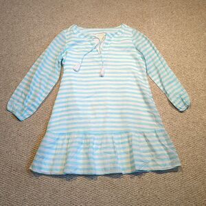 Sail To Sable Tunic Dress Womens Large Aqua White Stripe Coastal Nautical Beach